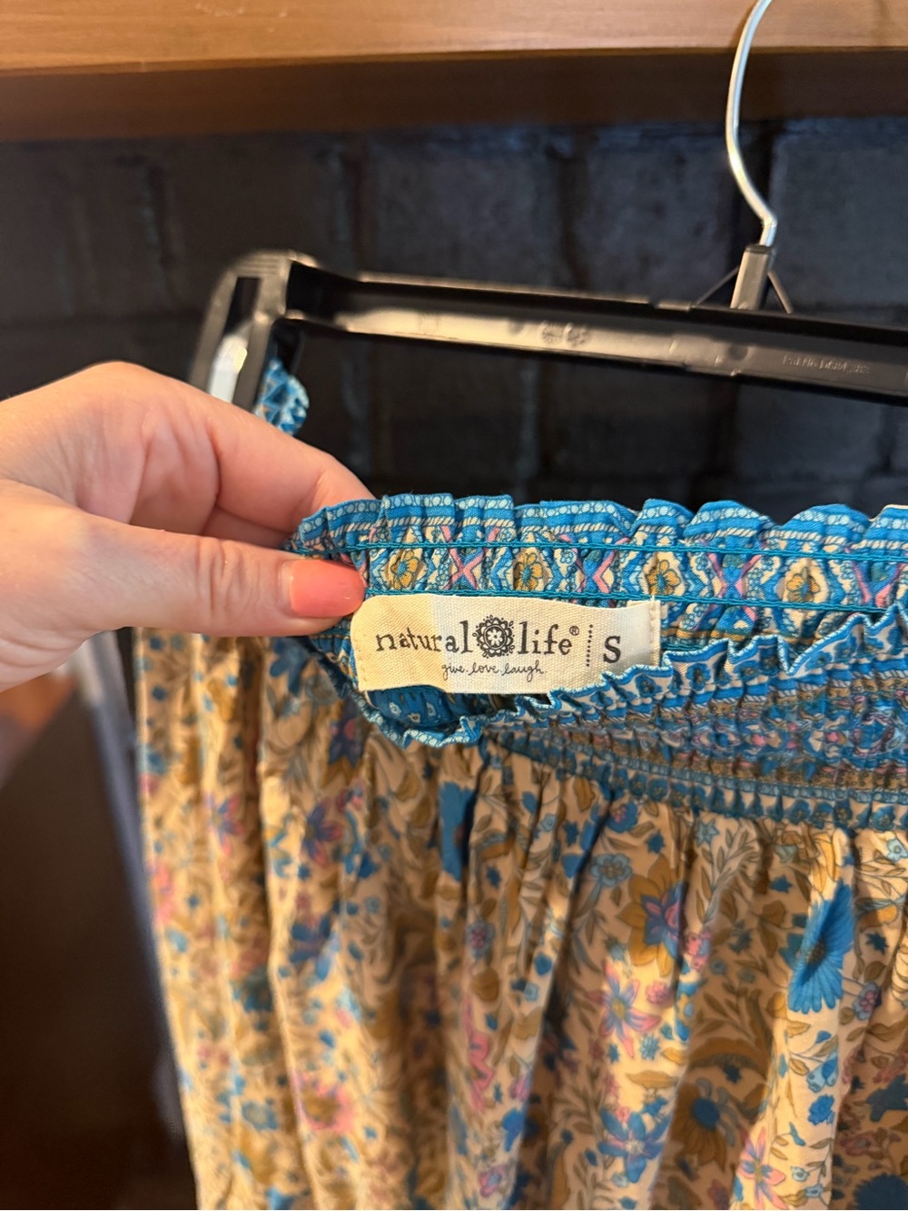 NATURAL LIFE Blue and Cream Floral Boho Maxi Skirt NWOT Small Fall Skirt - Picture 4 of 5